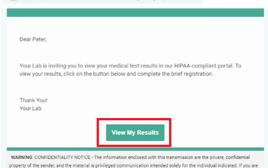 Screenshot of email showing the View My Results button